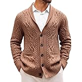 Runcati Mens Shawl Collar Cardigan Sweater Casual Cable Knit Button Down Winter Chunky Ribbed Sweaters