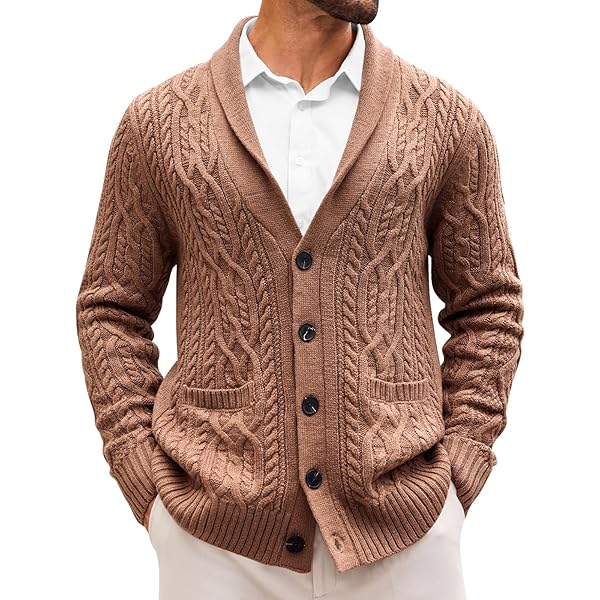 Runcati Mens Shawl Collar Cardigan Sweaters Button Down Cable