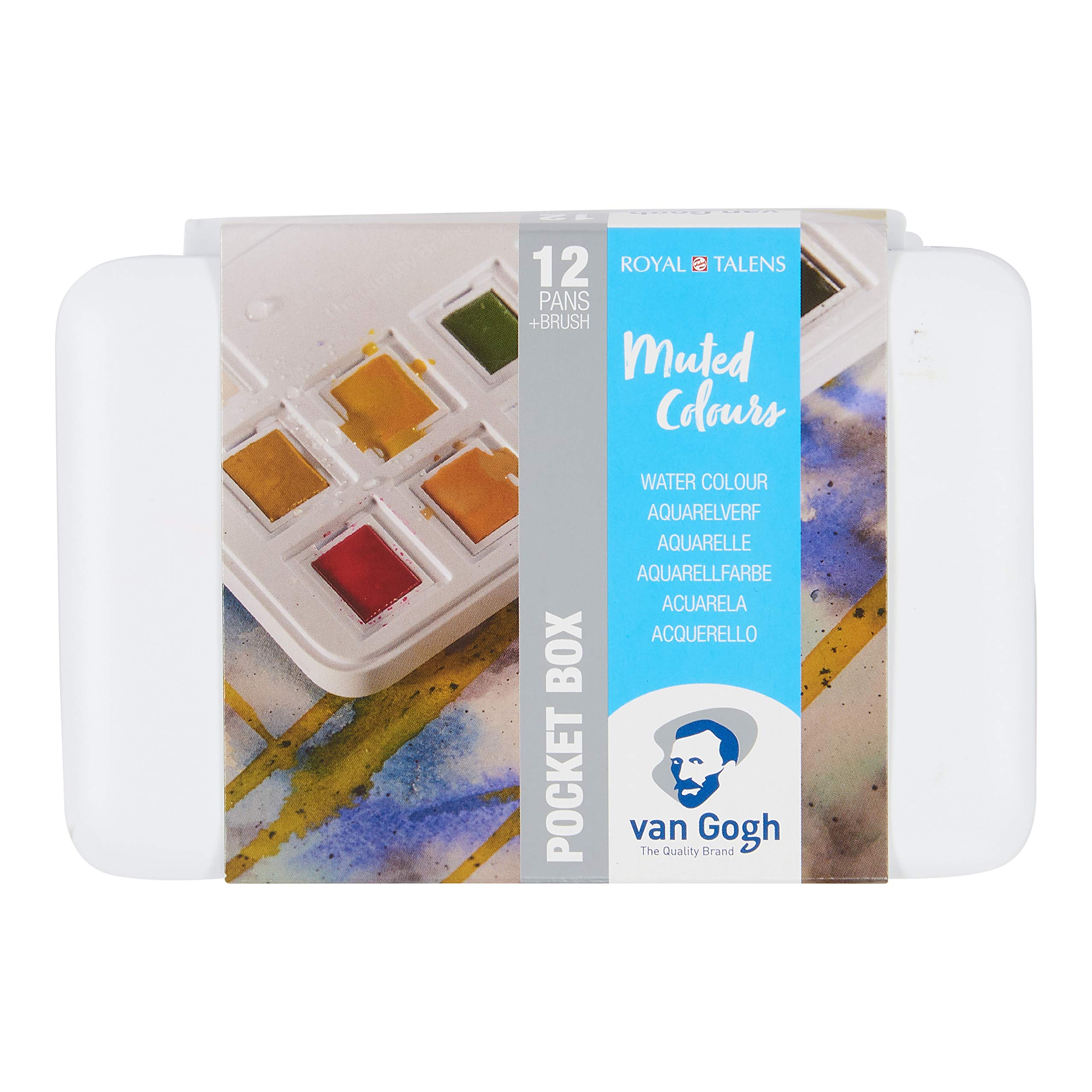 Van Gogh Watercolour Paint Set, Plastic Pocketbox, 12-Half Pan Muted colours Selection
