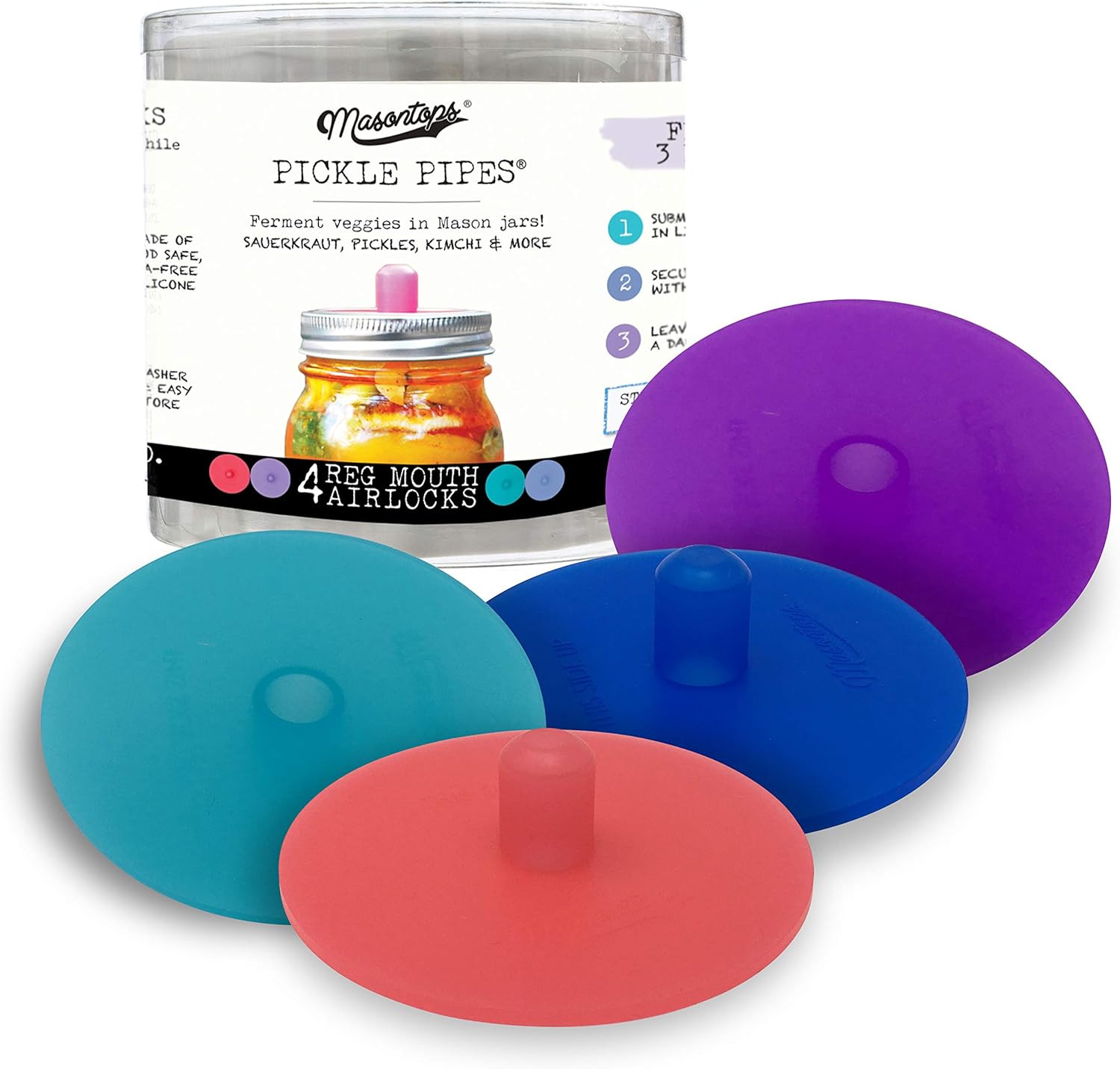 Masontops Pickle Pipes Waterless Airlock Fermentation Lids Regular