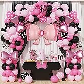 Pink Theme Birthday Balloons Garland Arch Kit, 143Pcs Pink Cartoon Mouse Birthday Party Decorations Balloons Girl Party Decorations Supplies