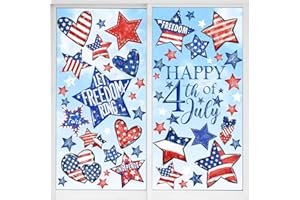 Quera Patriotic Window Cling Double-Sided Red White Blue Stars Window Stickers Happy 4th of July Window Decals Decorations for Home Independence Day Store Glass Holiday Decoration 6 Sheets