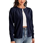 UQOIIL Womens Cardigan Sweaters Basic Button Down Casual Dressy Classic Crewneck Spring Long Sleeve Tops (S-2XL)