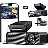 Pelsee P1 Duo 4K Dash Cam Front and Rear, 64GB SD Card, 4K+1080P Dual Dash Camera for Cars, Wi-Fi & App Control, 1.5’’IPS Dis