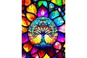 Meothan 5D Stained Glass Diamond Painting Kits for Adults DIY Colorful Tree of Life Diamond Art Kits Full Drill Diamond Art Paintings with Diamonds Gem Art Crafts for Home Decor 12x16inch