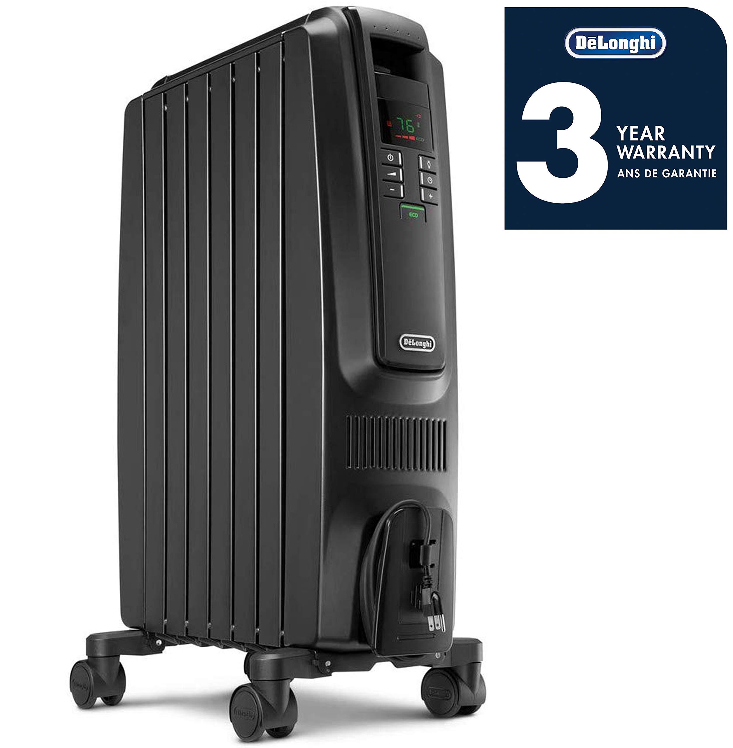 DeLonghi Dragon Digital Oil Filled Radiator Heater, 1500W Electric Space Heater for indoor use