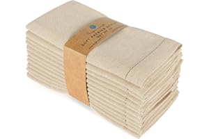 Fingercraft Cloth Napkins, Dual Color Hemstitched Design Dinner Napkins, Everyday Use,Premium Quality Cotton Napkins Perfect for Parties Dinners Weddings Christmas Set of 12, 20 inch Ivory White