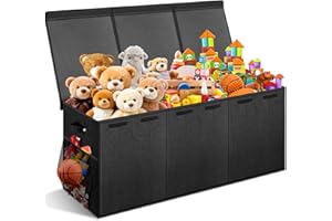 ROCAMDO Extra Large Toy Box with Lids - Sturdy Collapsible Kids Storage Organizer Big Bin Chest Basket with Dividers for Boys Girls, Bedroom, Nursery, Living Room, Playroom Organization, 38"x16"x14", Black