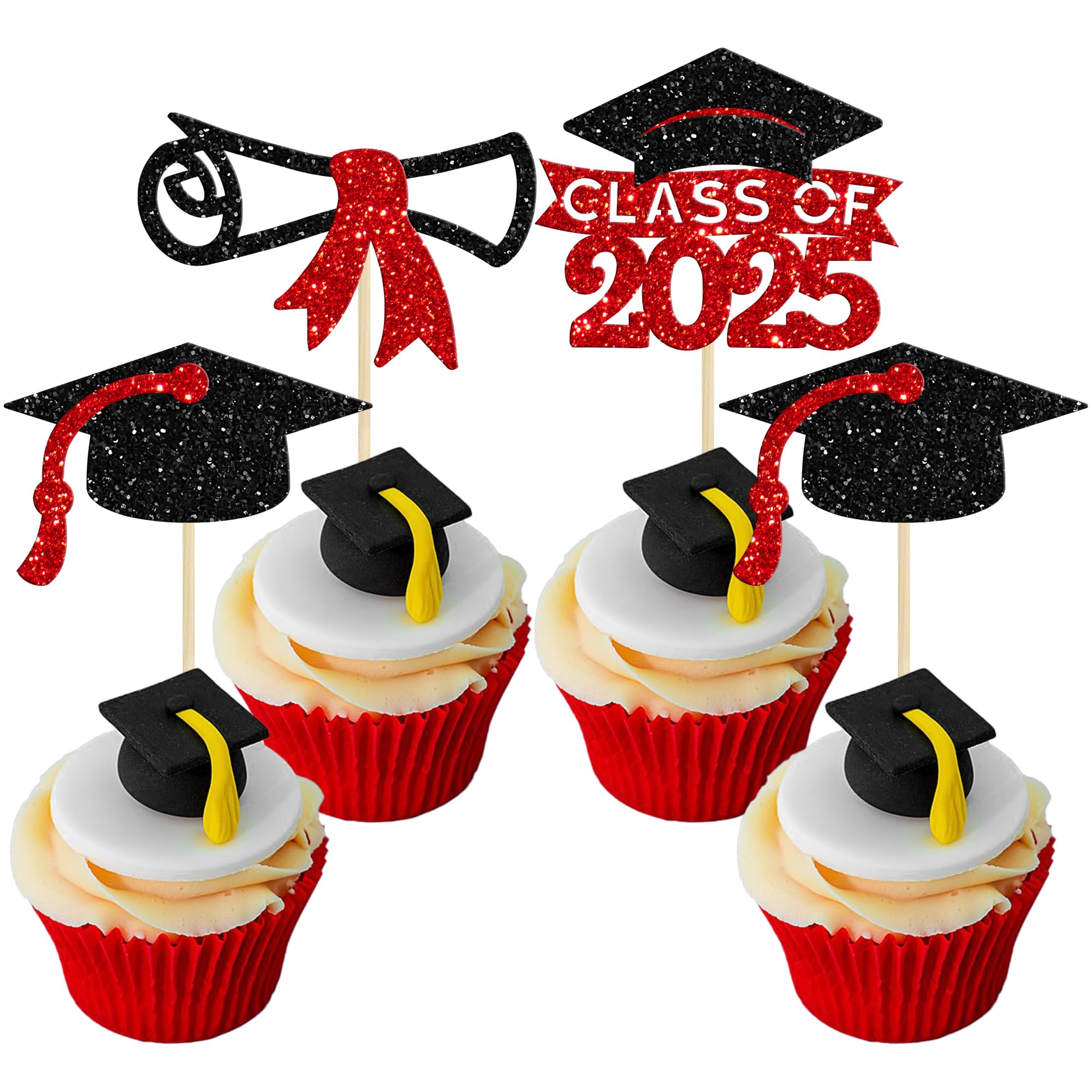 Gyufise 24pcs 2025 Graduation Cupcake Toppers - Class of 2025, Black ...