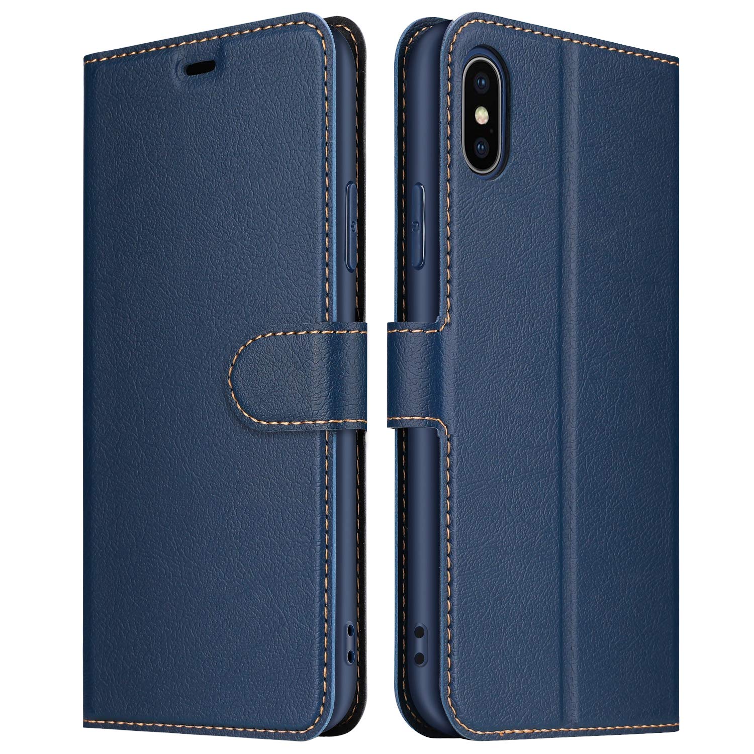 ELESNOW Phone Case for iPhone XS Max, Flip Wallet PU Leather Card Holder with RFID Blocking Magnetic Closure Stand Cover for Apple iPhone XS Max (Blue)