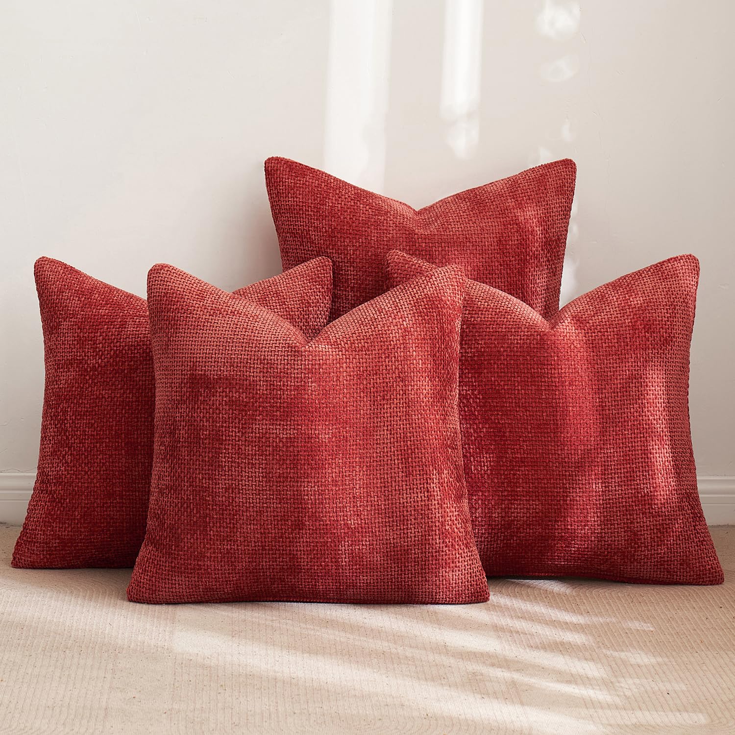 Photo 1 of MIULEE Christmas Red Pack of 4 Couch Throw Pillow Covers 16x16 Inch Soft Decorative Chenille Pillow Covers Farmhouse Accent Cushion Covers for Boho Home Decor Sofa Bedroom Living Room