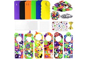 ERTIUANIO 24 Set Halloween Craft Kits for Kids, DIY Halloween Doorknob Hanger Decorations Fall Arts & Crafts Supplies, Halloween Pumpkin Bat Ghost Monster Foam Stickers for Classroom Party Favors Activities