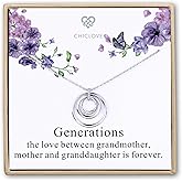 CHICLOVE Generations necklace - 3 generations, 3 circle necklace Grandma Necklace Interlocking Circles, Christmas Gift for Grandma, Grandma Gift