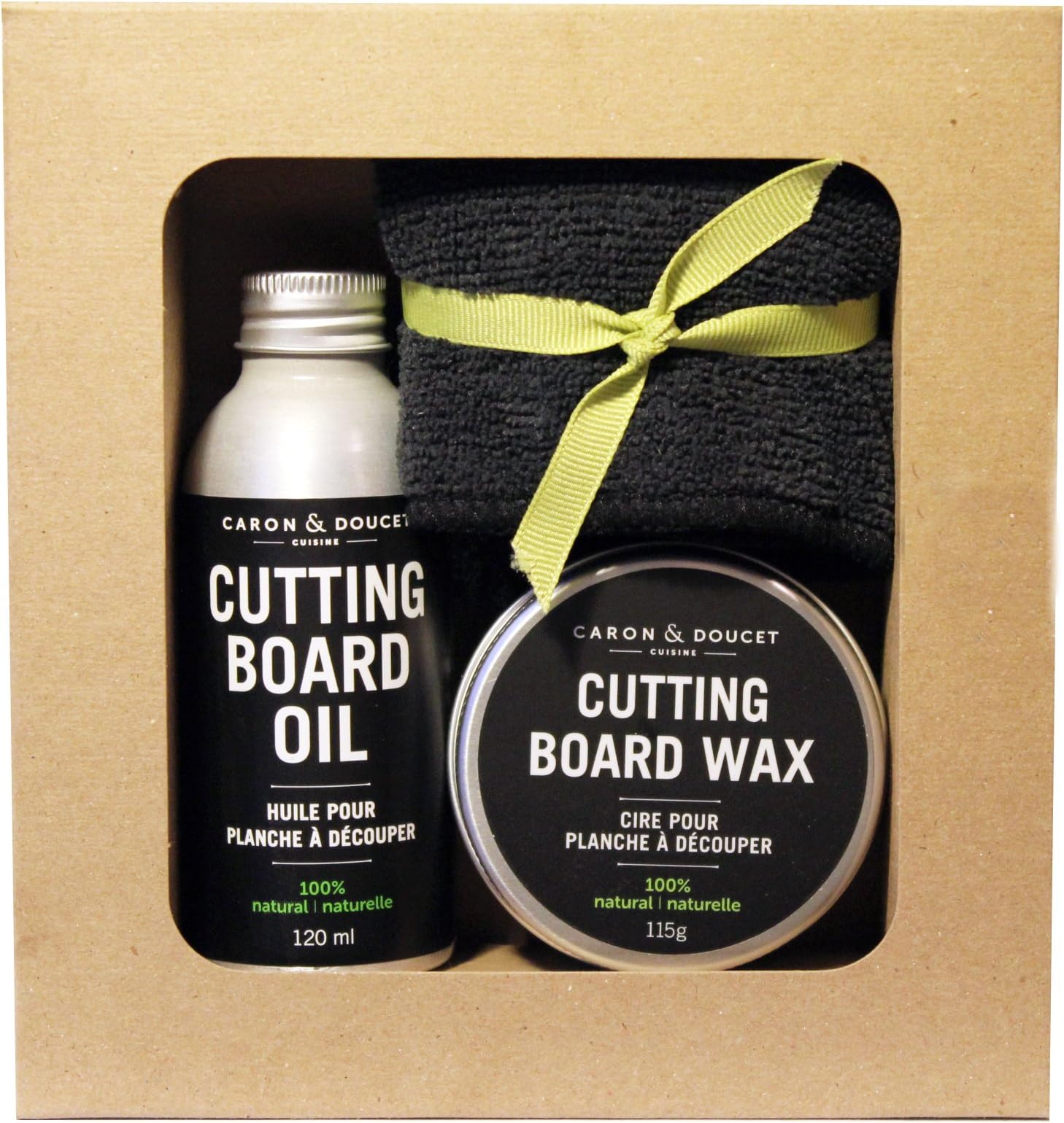 Caron & Doucet - Cook's Gift Set Bundle: 3 Items - 1 Cutting Board Oil, 1 Cutting Board Wax & 1 Microfiber Cloth.