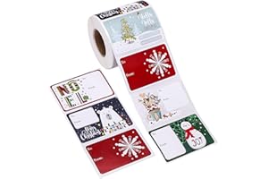 SUNCOLOR Christmas Gift Tags, 500 Count, 3x2 Inch, 6 Festive Designs, Self-Adhesive, to-from Format for Christmas Decorations Holiday Present Wrapping