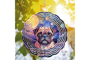 64decals 64memory Pug Dog Wind Spinner, Pug Dog Wind Spinner Hanging for Yard and Garden, Unique Gift Wind Spinner, 3D Hanging Wind Spinner Outdoor, Cute Pug Wind Spinner (Pug)