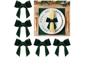 ANPHSIN Green Velvet Bow Christmas Napkin Rings Set of 6 - Beautiful Napkin Holder Rings for Holiday Dinner Table Decorations