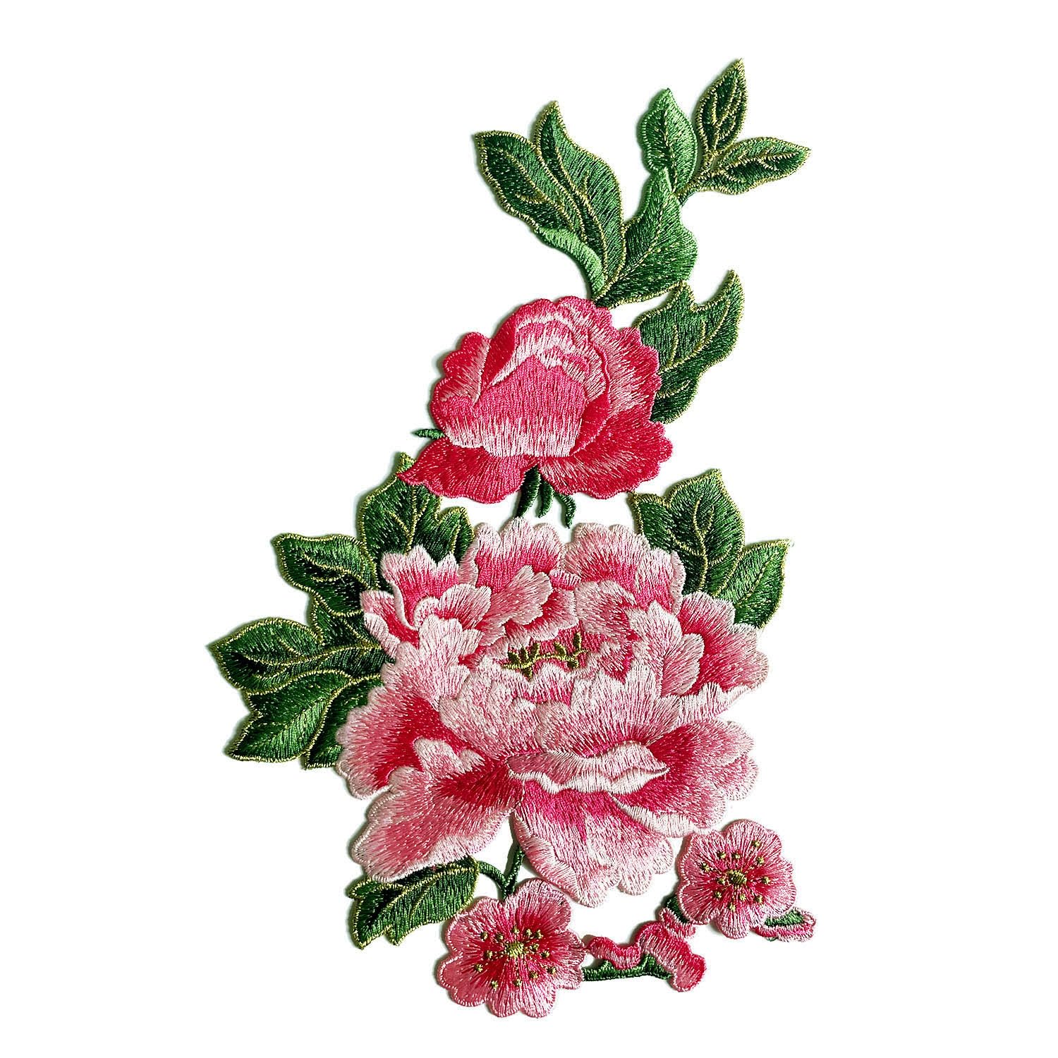 Photo 1 of 1 Piece Sew on Embroidered Applique Floral Patches Beautiful Flower Patches for Sew on Clothes Jackets Hat DIY Decoration (Pink Peony)