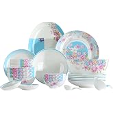 40 Pcs Fine Bone China Dinnerware Set, Porcelain &amp; Ceramic Dinnerware Sets, Bone Stoneware &amp; Ceramic Cookware Tableware Set Includes Dinner Plates|Spoons|Pasta Bowls|Soup Pot|Chopsticks
