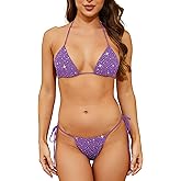 Oneheekini Sexy Bling Bikini for Women Sequin Sparkly Swimsuits Shiny String Crystal Rhinestones Thong Bikini