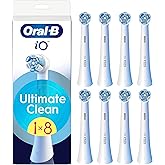 Oral-B Ultimate Clean Genuine White Replacement Brushes Set of 8 Deep Brushing Dental Plaque Removal Round Brush for Oral B iO Electric Brushes
