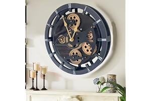 IMPROVINGLIFE The Gears Clock 16 inches Wall Clock with Real Moving Gears Convertible into a Big Mantel Clock (Vintage Black)
