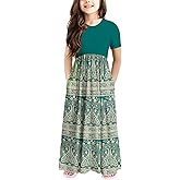 storeofbaby Girls Casual Maxi Floral Dress Long Sleeve Holiday Dresses with Pockets