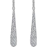 BriLove Wedding Bridal Elegant Crystal Beaded Teardrop Long Dangle Earrings for Women