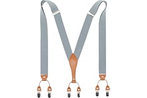 Timiot Mens Suspender Wide Leather 6 Metal Clips Adjustable Straps Y Shape