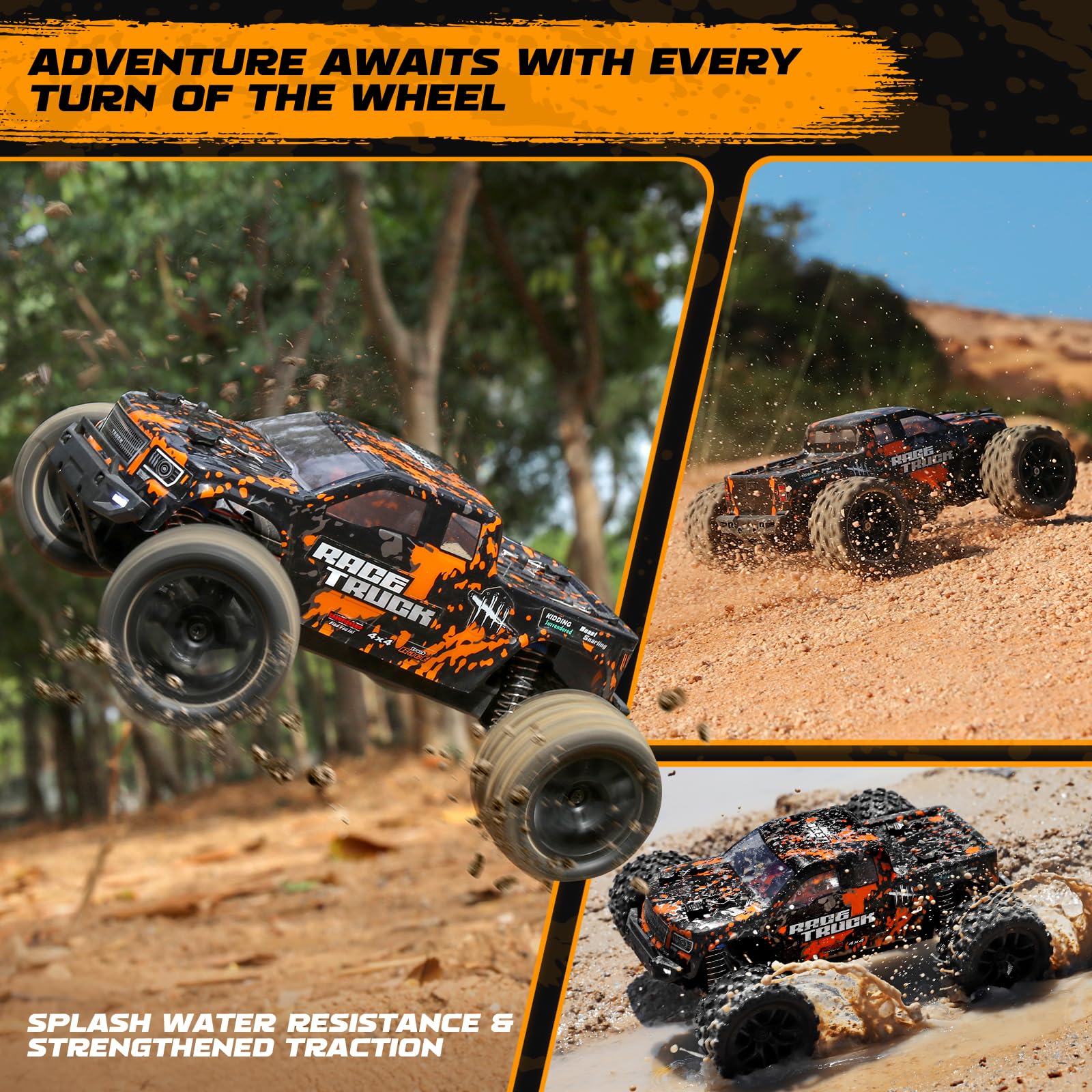 HAIBOXING 1:18 Scale RC Monster Truck 18859 36km/h Speed 4X4 Off Road Remote Control Truck,Waterproof Electric Powered RC Cars All Terrain Toys Vehicles with 2 Batteries,Xmas Gifts for Kid and Adults