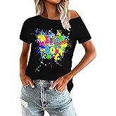 OCURHU 80s Shirts for Women Retro Off The Shoulder Top Disco 80s 90s Theme Party Outfit