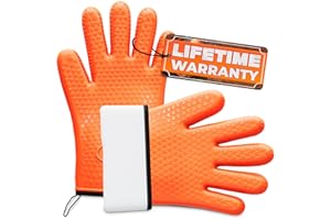 BOGO BRANDS Silicone Oven Gloves for Hot Food Handling - Dual-Layer Silicone Gloves Heat Resistant & Oil Resistant with Inner Cotton Padding - Non-Slip Design for Grilling, Baking, Hot Tray, Smoker & Fryer Use