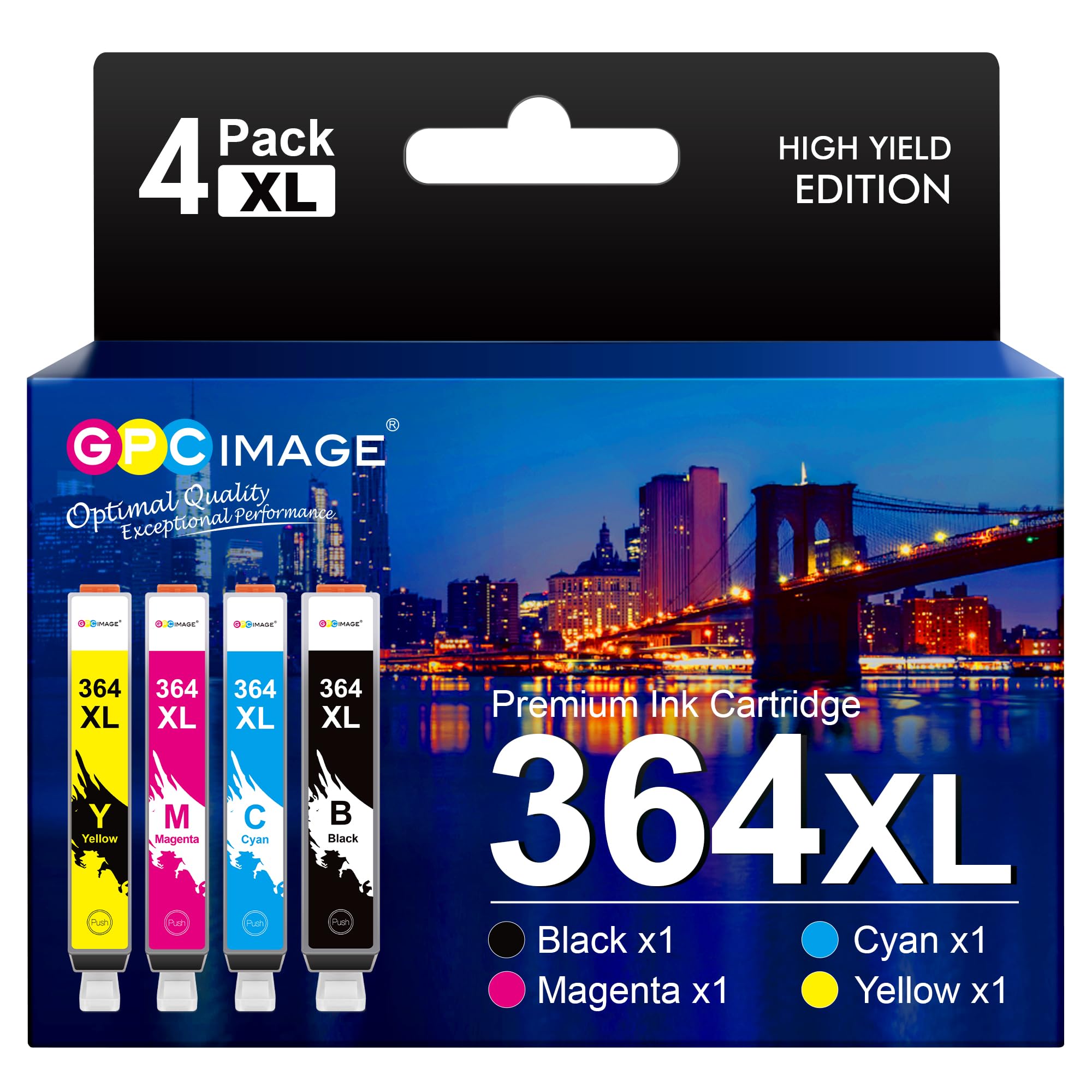 GPC Image 364XL Ink Cartridges Compatible for HP 364 Ink Cartridges Multipack for HP PhotoSmart 5510 5520 5522 5524 6510 6520 7510 7520 DeskJet 3070 3520 OfficeJet 4610 4620 (B/C/M/Y, 4-Pack)