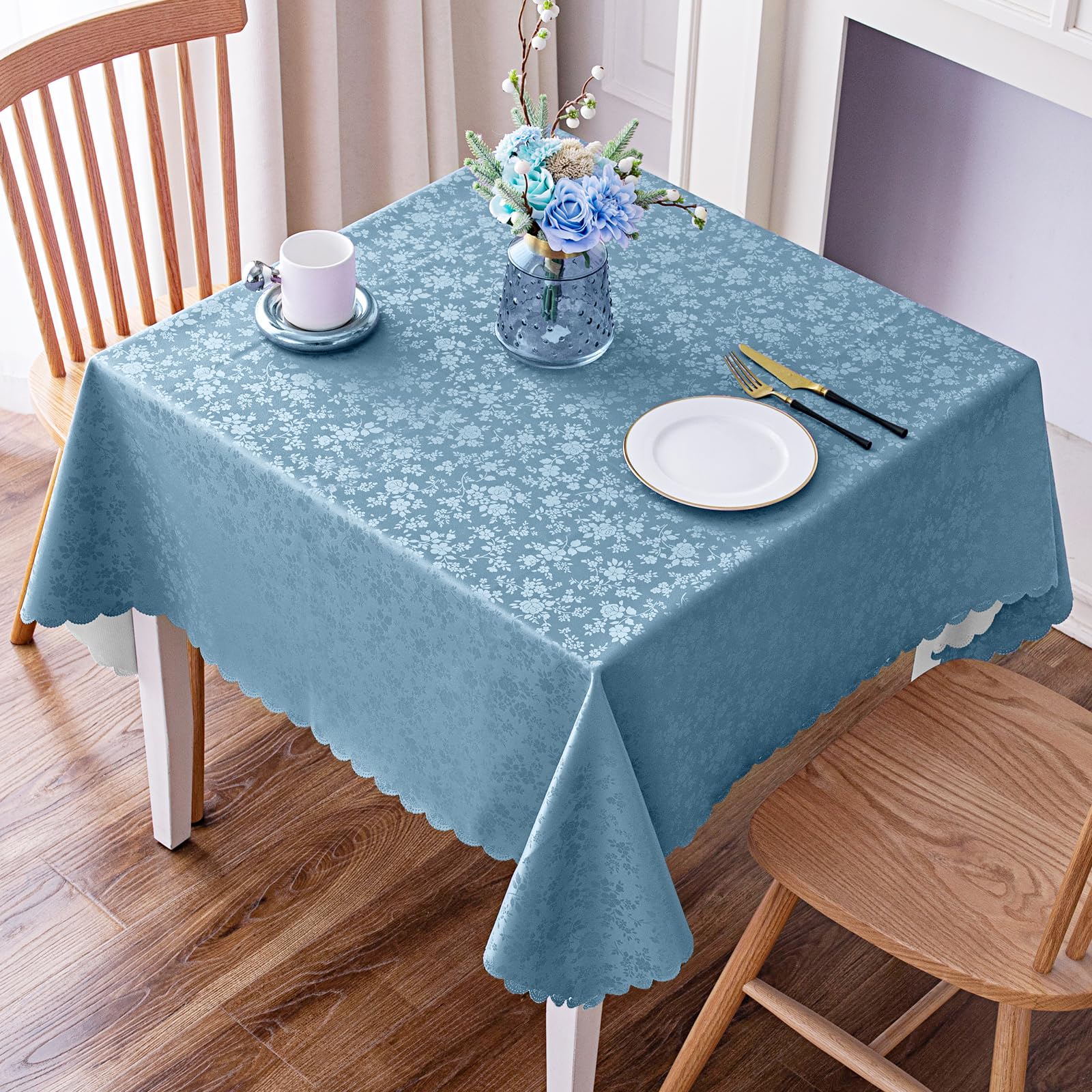 Smiry Square Table Cloth, Waterproof Heavy Duty Vinyl Tablecloths, Wipeable Washable Table Cover for Kitchen and Dining Room (Stone Blue, 60" X 60") Image