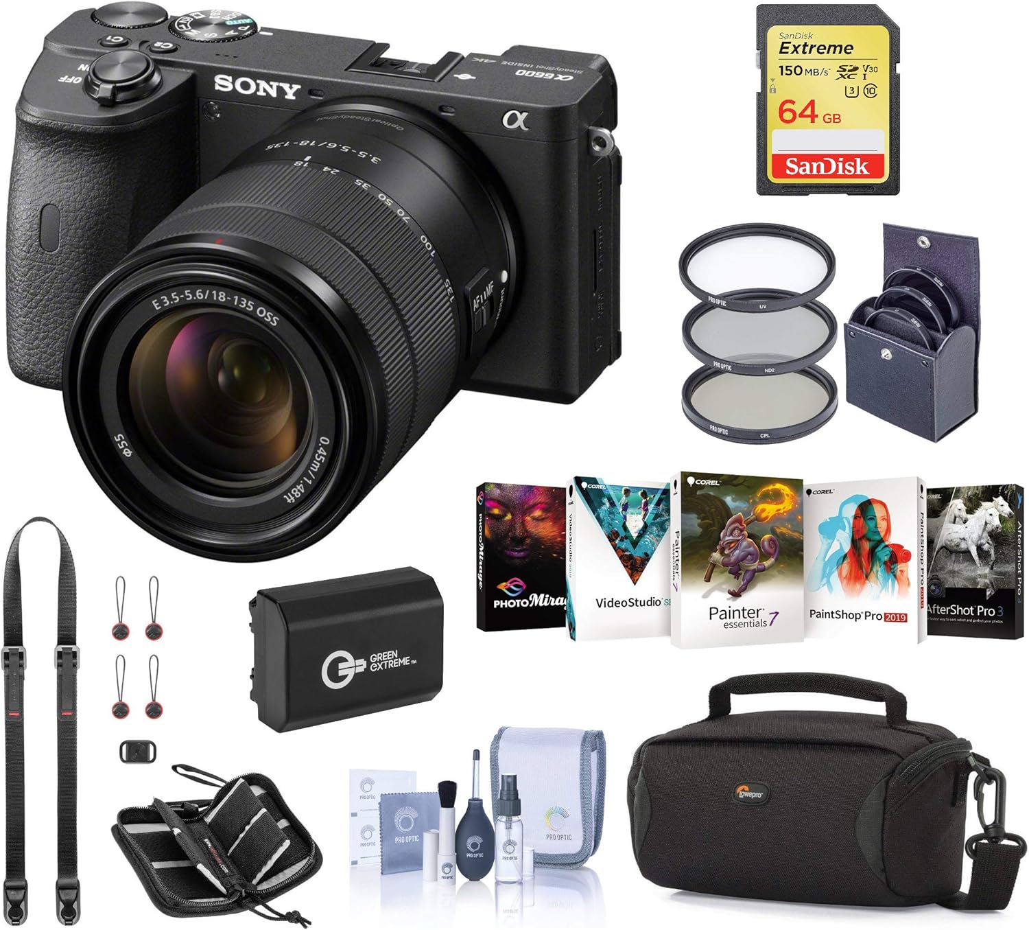 Sony Alpha a6600 Mirrorless Digital Camera with 18-135mm Lens Starter Bundle with Bag, Battery, 64GB SD Card, Neck Strap and Accessories