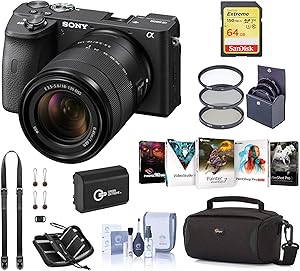 Sony Alpha a6600 Mirrorless Digital Camera with 18-135mm Lens Starter Bundle with Bag, Battery, 64GB SD Card, Neck Strap and Accessories