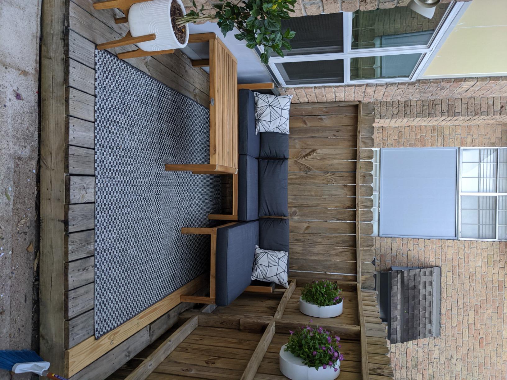 48/mo Finance Tangkula L Shape Outdoor Furniture Set, 3 Piece Acacia Wood Patio Conversation