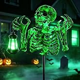 Skeleton Halloween Decorations Outdoor with Color Changing Solar Lantern | Luminous Spooky Haunted Halloween Decor, Solar Hanging Lights for Garden Yard Church, Waterproof Metal Figurine Lawn Ornament