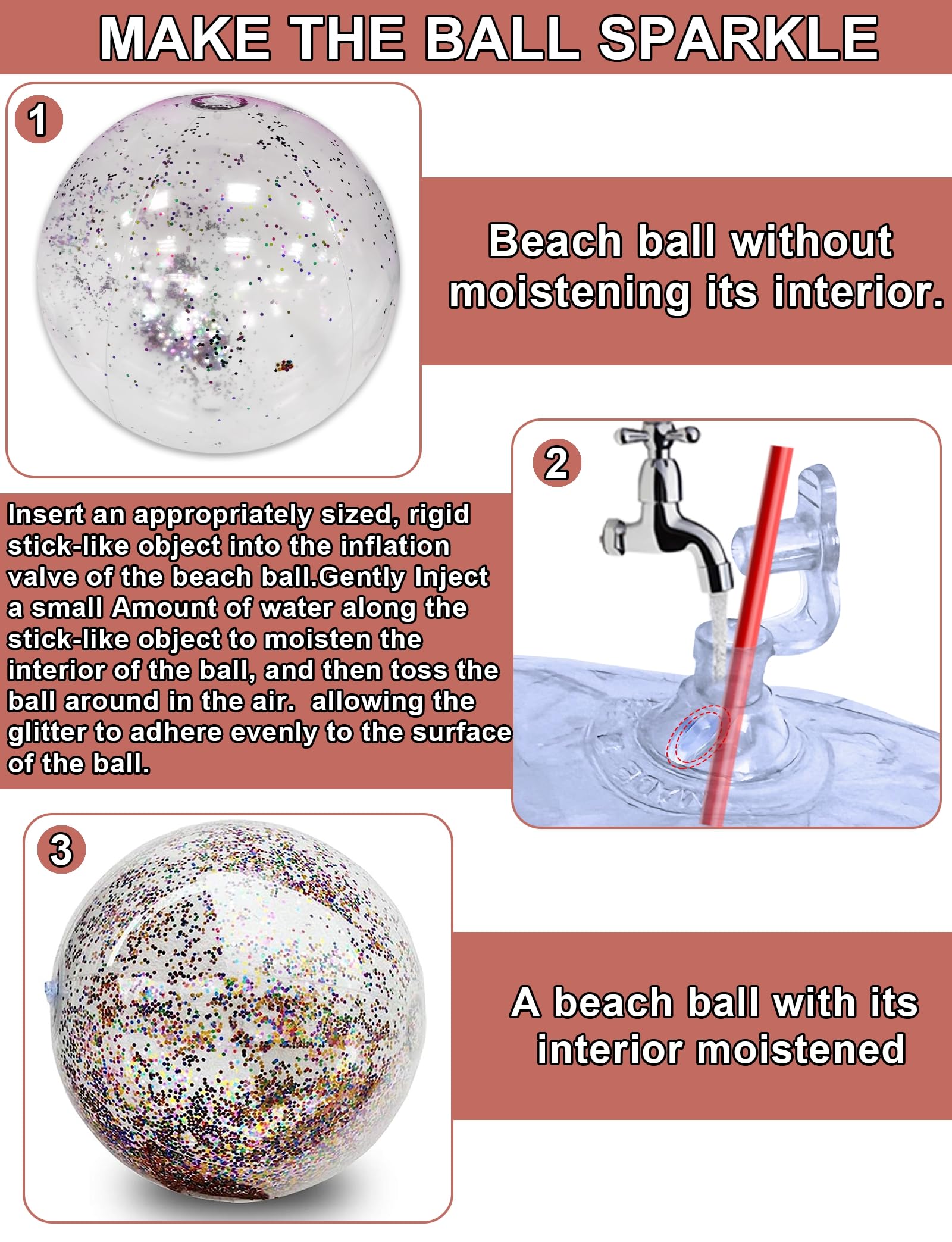 TURNMEON 5 Pack Sequins Beach Ball Jumbo Pool Toys Balls 16 Inch 24 Inch Giant Confetti Glitters Inflatable Clear Beach Ball Swimming Pool Water Beach Toys Outdoor Summer Party Favors for Kids Adults