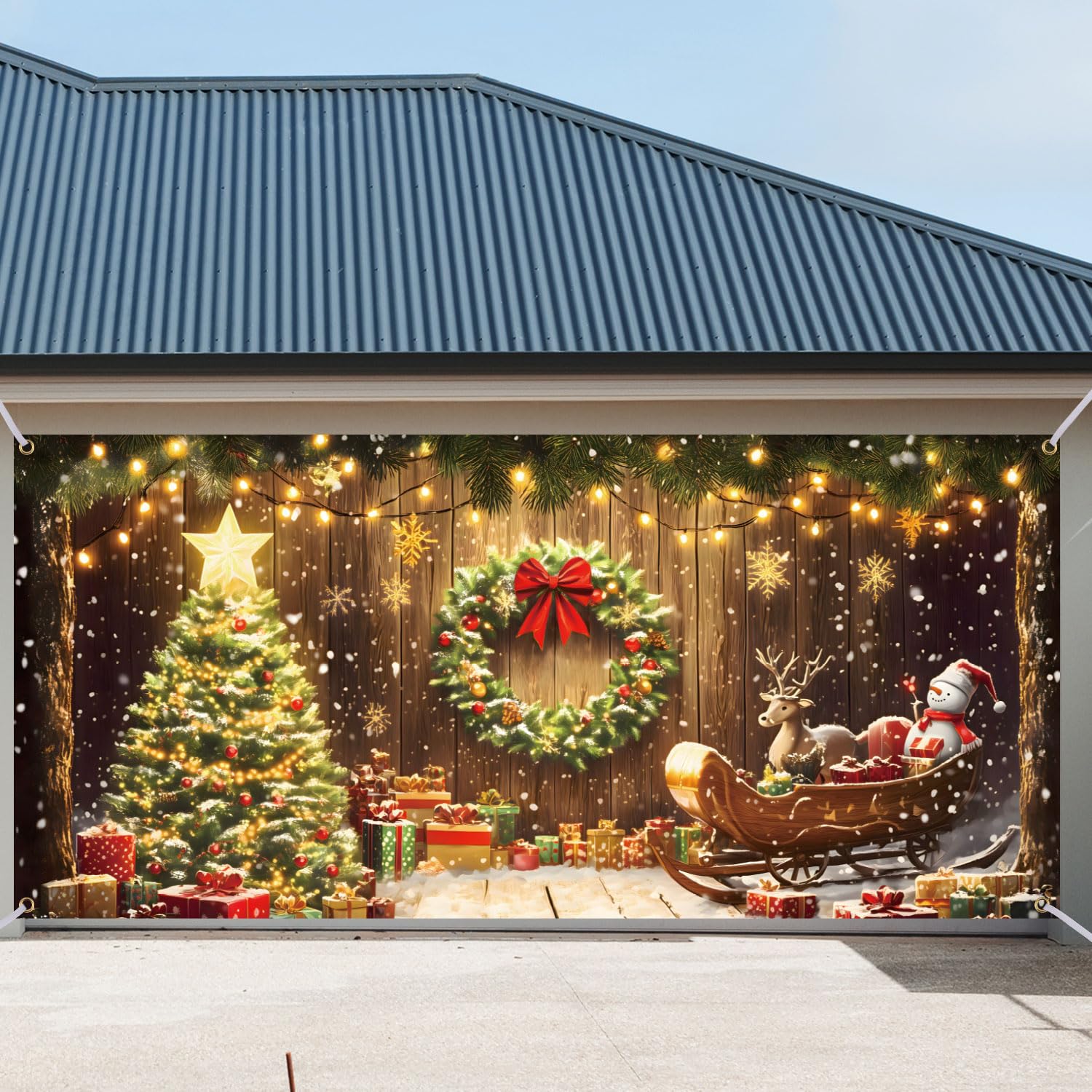 Gosknor Christmas Garage Door Banner, Garage Door Murals Xmas Garage Door Backdrop Decorations Christmas Garage Door Cover Background for Garage Garden Patio Christmas Decoration