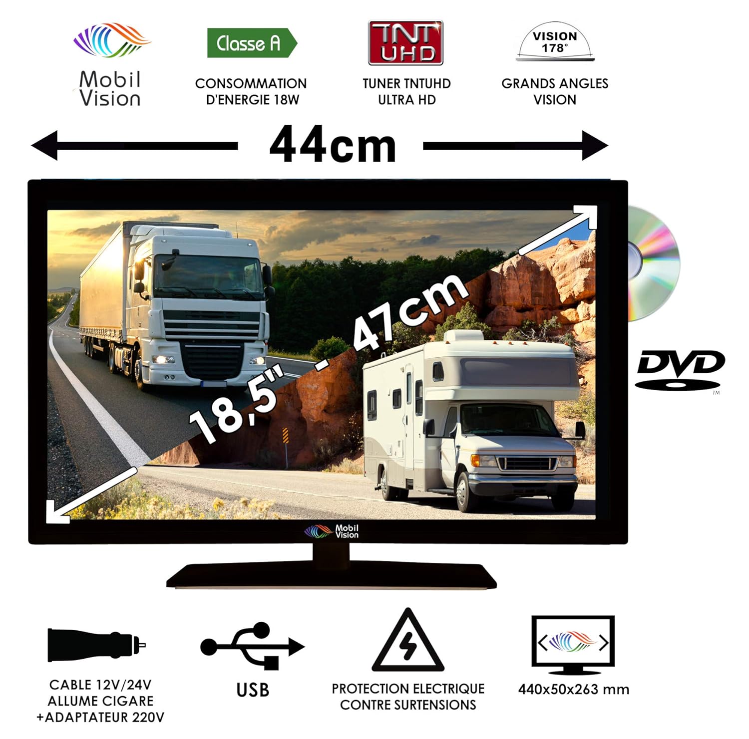 Mobile Vision TVWS19DVD - Combinación de TV y DVD para Camping ...
