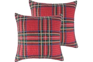 Levtex Home - Spencer Plaid Quilted Euro Sham (26x26in.) - Christmas Tartan Plaid - Red, Green, Black - No Insert - Set of 2