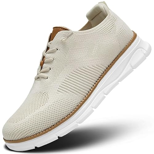 Mens Oxfords Lace-Up Lightweight Casual Walking Shoes Mesh Sneakers Dress Shoes Fashion Shoes Beige