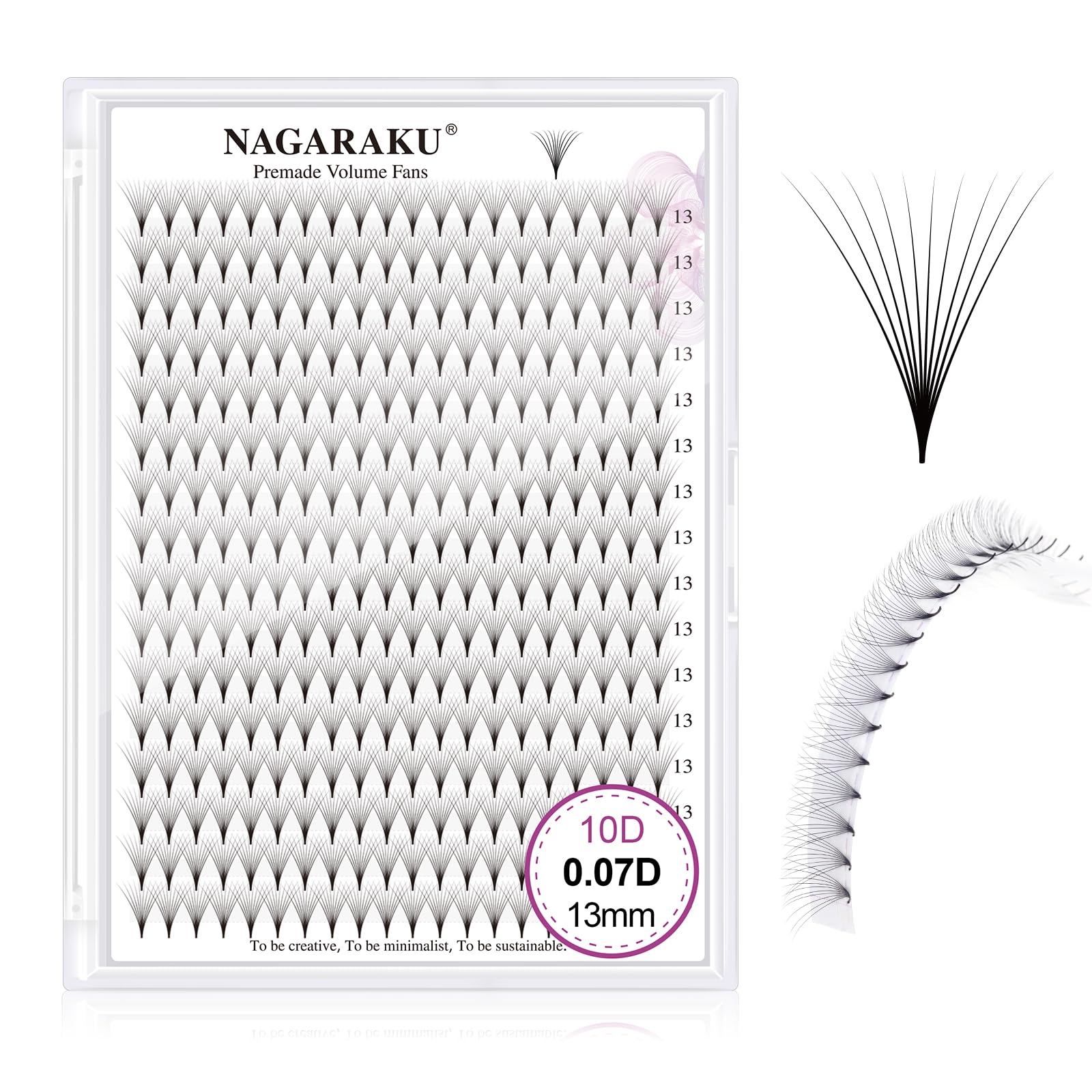 NAGARAKU Eyelash Extensions 320 Clusters Premade Fans Russian Volume Long Stem Premade Fans Thin Pointy Base Natural Pre Fanned Fluffy False Eyelash Black 16 Rows (10D 0.07 D Curl 13mm) — image 1