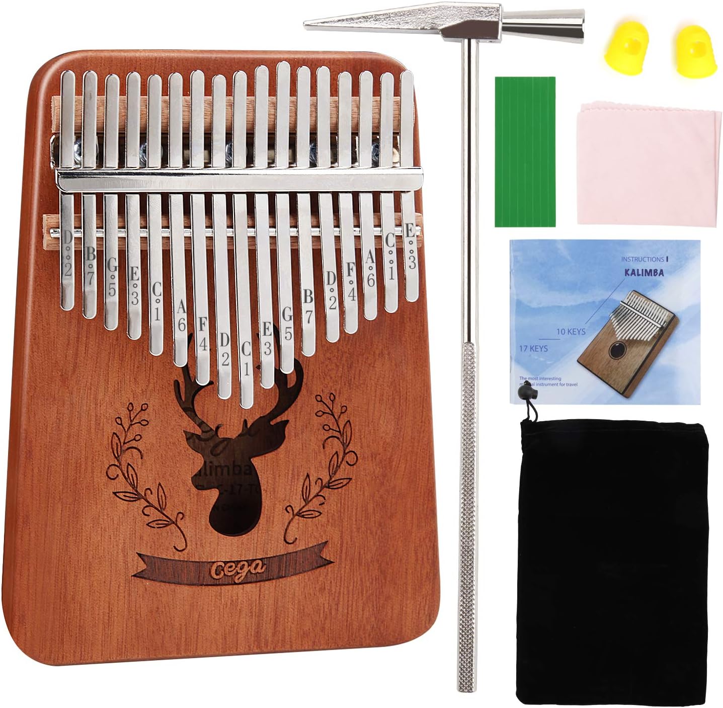 MASCARRY 17 Keys Thumb Piano, Portable Mbira Wood Finger Piano with Tuning Hammer and Study Instruction, Musical Instrument Gifts for Kid Adult Beginners