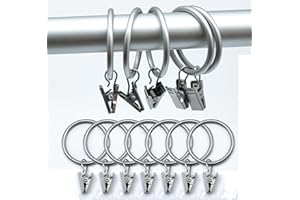 ZTLAB 40 Pack Metal Curtain Rings with Clips, Curtain Hooks Hangers Clip Rings 1.35 in I D, Fits up to 1 in Diameter Curtain Rod, Strong Decorative Drapery Rings for Hanging Drapes Bows Hat.