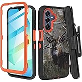 Thousandgear Compatible for Samsung Galaxy A17 2025, Built in Screen Protector, Belt Clip Holster Heavy Duty Defender Case Dustproof Shockproof Protection (Deer)