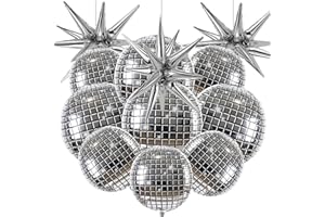 Cadeya 12 Pcs Disco Ball Balloons, Huge Silver Explosion Star Aluminum Foil Balloons for Birthday, Bachelorette Party, Silver Party, 70s 80s 90s Theme Disco Party Decorations Supplies