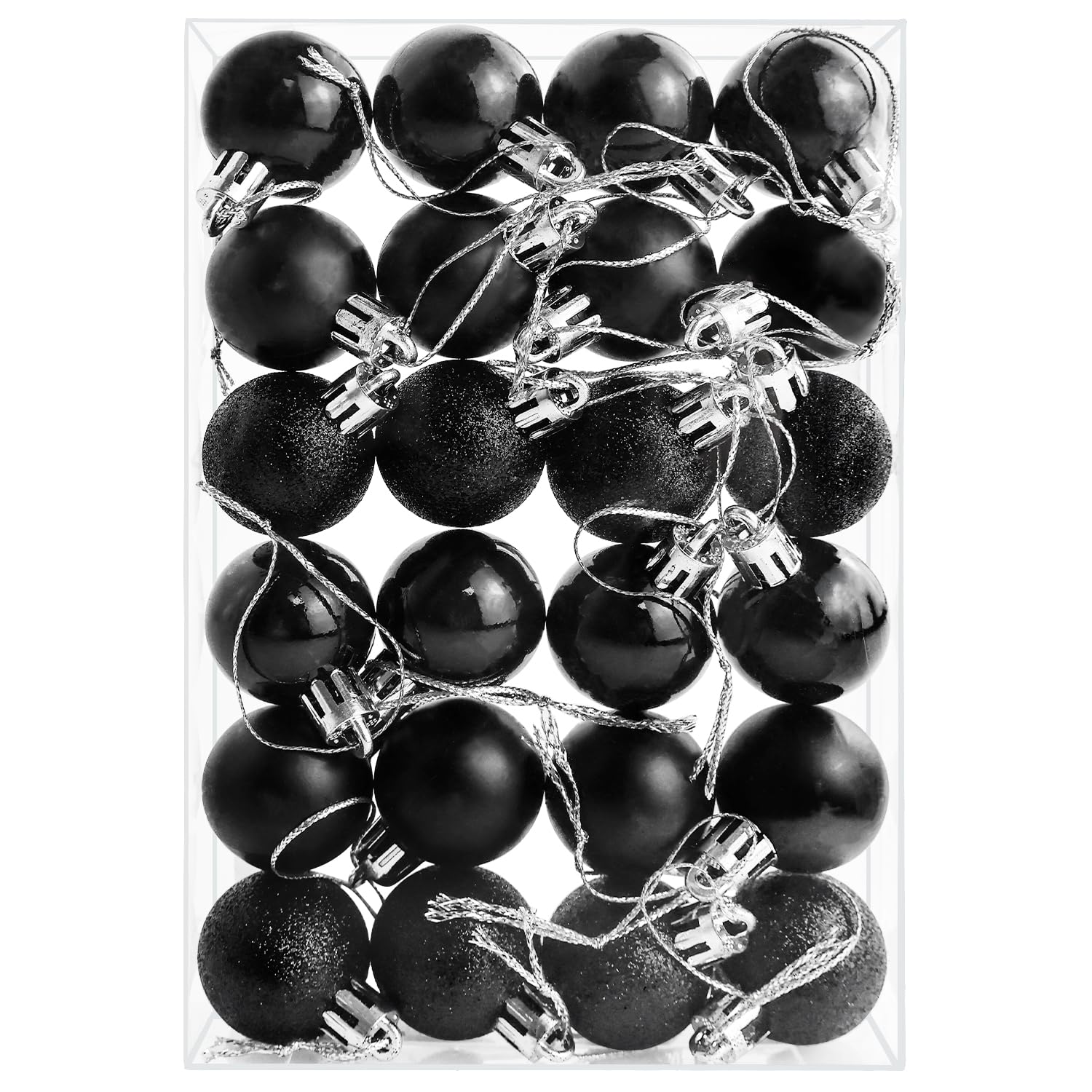24 Pieces 30 mm Christmas Balls Decoration Xmas Tree Baubles Mini Hanging Ball for Halloween Christmas Holiday Party Ornaments, Black