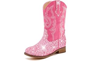 Motasha Girls Cowgirl Boots Unisex-Child Mid Calf Glitter Toddler Cowboy Boot Little Big Kids Western Riding Shoes